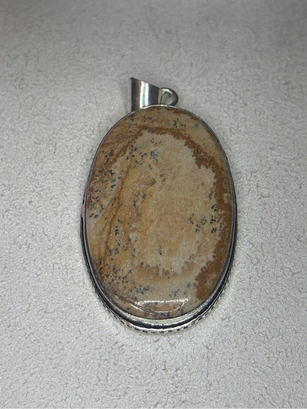 Picture Jasper oval shaped silver plated pendant